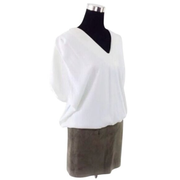 NWT Luxury Designer Jay Ahr White & Taupe Suede Skirt Mini Dress - Picture 4 of 13